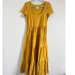 Maeve Anthropologie Yellow Tiered Peasant Cottagecore Maxi Dress Medium